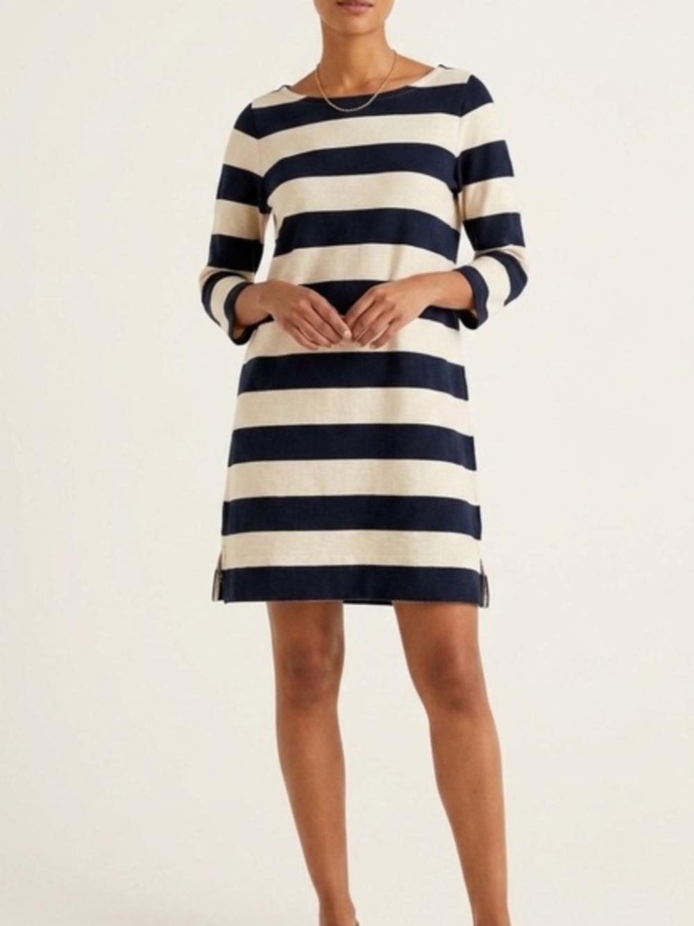 Lot Of 2 J. Crew Striped Navy Black & Cream Boatneck Shift Dress XXS